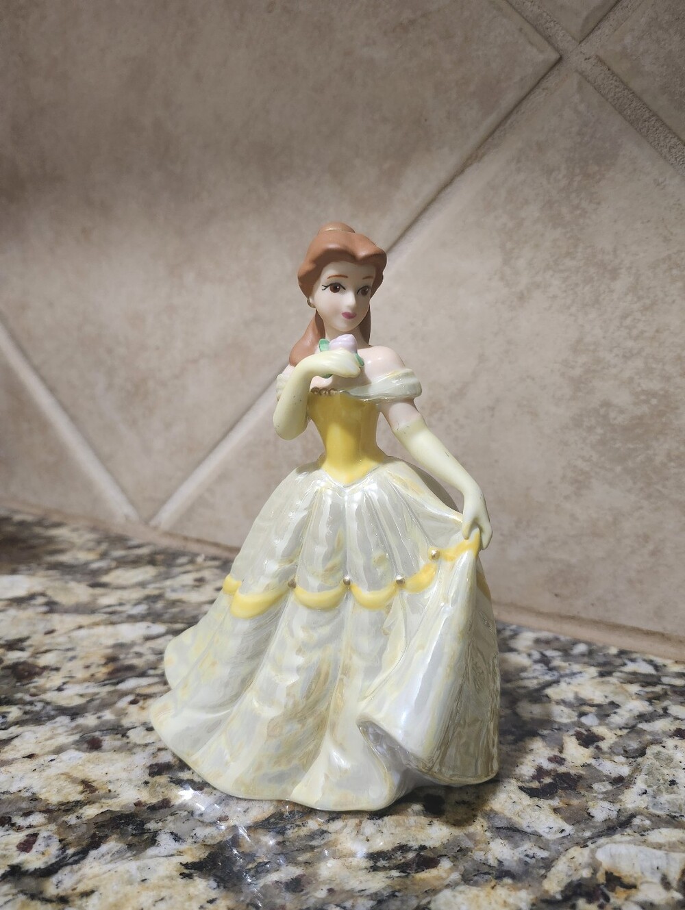 Disney Porcelain Belle Figurine in Yellow Gown Beauty And The Beast
